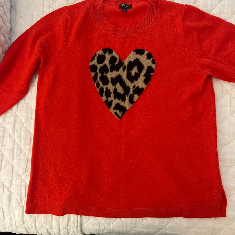 J Crew Cashmere Leopard Heart sweater